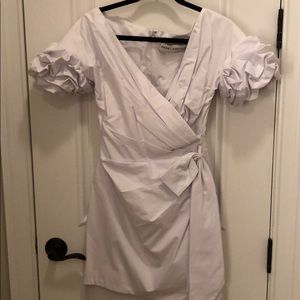 Fame And Partners White Mini Poof Sleeve Dress